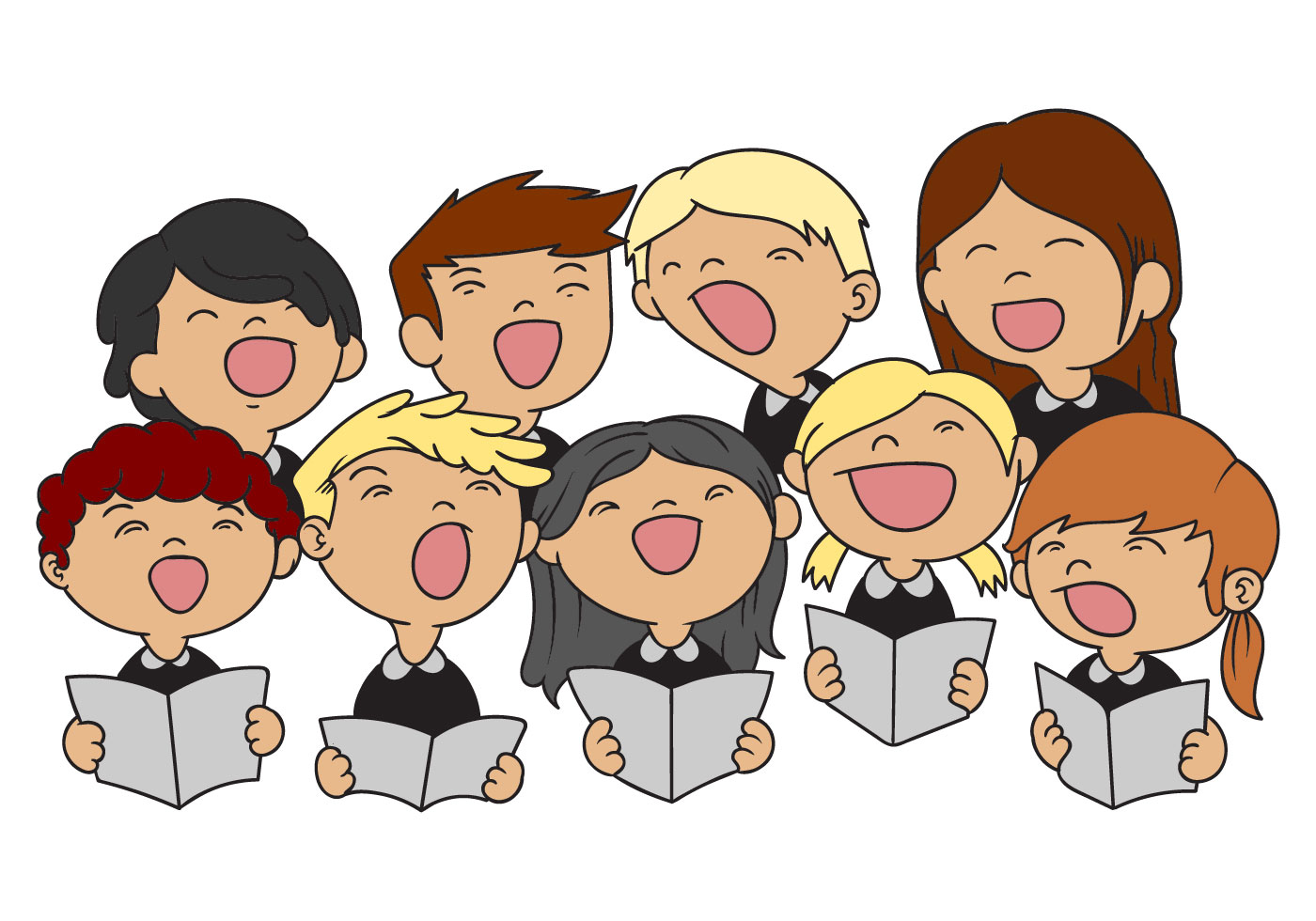 Comicsymbol im Chor singende Kinder